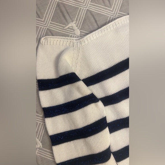 Zara White Knit off the shoulders sailor stripes  Top size S - Picture 3 of 6